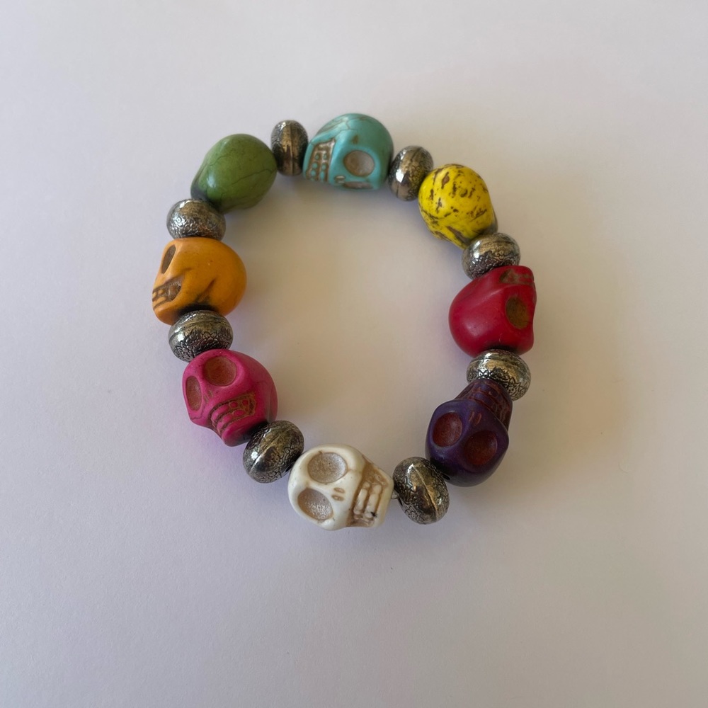 Multi Colored Stone Skull Flexible Bracelet